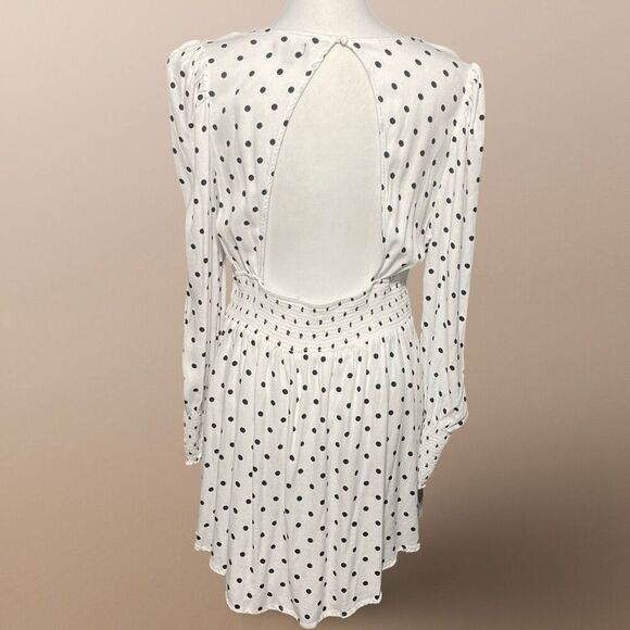 AFRM Lightweight Polka Dot Dress, Bishop Sleeves, Open Back Design, Size M - Picture 9 of 10